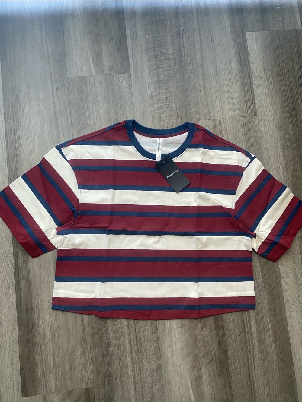Fabletics Burgundy, Navy & White Striped Crop Top